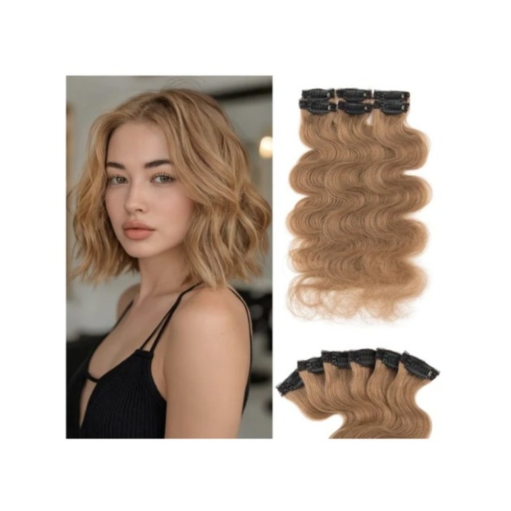 Prokyvity 14in Real Human Hair Clip In Extensions Wavy Light Brown 6pc 33g